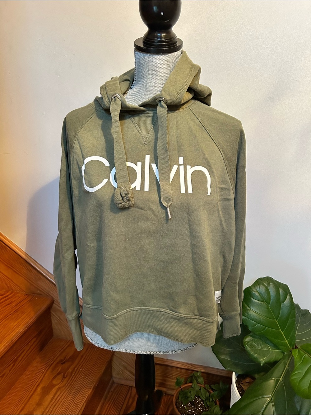 Calvin Klein Olive Green Crewneck Hoodie with Logo
